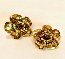Load image into Gallery viewer, CHANEL MASSIVE CAMELLIA FLOWER GILT VINTAGE EARRINGS 1989