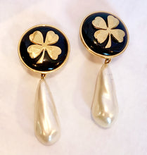 Load image into Gallery viewer, CHANEL GRIPOIX PEARL LARGE LUCKY CLOVER VINTAGE DANGLE EARRING