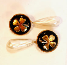 Load image into Gallery viewer, CHANEL GRIPOIX PEARL LARGE LUCKY CLOVER VINTAGE DANGLE EARRING