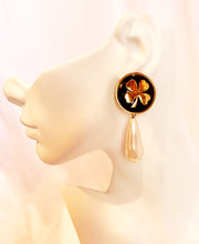 Load image into Gallery viewer, CHANEL GRIPOIX PEARL LARGE LUCKY CLOVER VINTAGE DANGLE EARRING