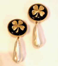 Load image into Gallery viewer, CHANEL GRIPOIX PEARL LARGE LUCKY CLOVER VINTAGE DANGLE EARRING