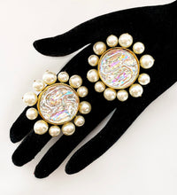 Load image into Gallery viewer, CHANEL MASSIVE HOLOGRAPHIC MOLTEN GRIPOIX GLASS PEARL EARRINGS 1992