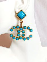 Load image into Gallery viewer, CHANEL MASSIVE CC LOGO TURQUOISE GRIPOIX GLASS EARRING