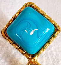 Load image into Gallery viewer, CHANEL MASSIVE CC LOGO TURQUOISE GRIPOIX GLASS EARRING