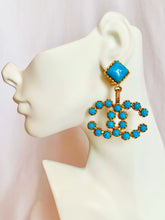 Load image into Gallery viewer, CHANEL MASSIVE CC LOGO TURQUOISE GRIPOIX GLASS EARRING