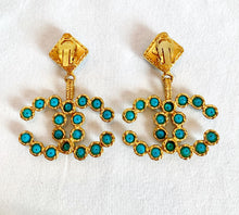 Load image into Gallery viewer, CHANEL MASSIVE CC LOGO TURQUOISE GRIPOIX GLASS EARRING