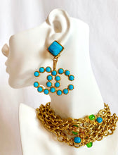 Load image into Gallery viewer, CHANEL MASSIVE CC LOGO TURQUOISE GRIPOIX GLASS EARRING