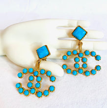 Load image into Gallery viewer, CHANEL MASSIVE CC LOGO TURQUOISE GRIPOIX GLASS EARRING