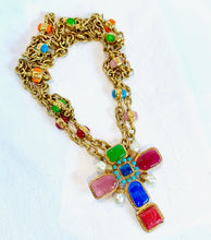 Load image into Gallery viewer, CHANEL ROBERT GOOSSENS GRIPOIX GLASS BYZANTINE CROSS BROOCH PENDANT WITH GRIPOIX NECKLACE
