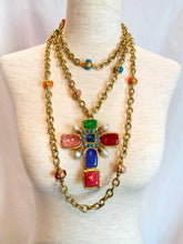 Load image into Gallery viewer, CHANEL ROBERT GOOSSENS GRIPOIX GLASS BYZANTINE CROSS BROOCH PENDANT WITH GRIPOIX NECKLACE