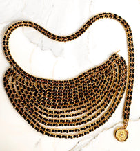 Load image into Gallery viewer, CHANEL ICONIC 15 LAYER DRAPED GILT AND LEATHER LACED BELT NECKLACE 1993