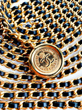 Load image into Gallery viewer, CHANEL ICONIC 15 LAYER DRAPED GILT AND LEATHER LACED BELT NECKLACE 1993