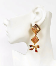 Load image into Gallery viewer, CHANEL COQUETTE BOW MATLASSÉ RARE DANGLE EARRINGS