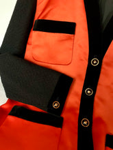 Load image into Gallery viewer, CHANEL RUNWAY TANGERINE SILK BLACK BOUCLÉ VELVET VINTAGE JACKET