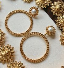 Load image into Gallery viewer, CHANEL MEGA HOOP GRIPOIX GLASS PEARL CHAIN 1988 EARRINGS