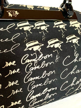 Load image into Gallery viewer, CHANEL MADEMOISELLE COCO RUE CAMBON CANVAS PRINTED HANDBAG WITH CAMELLIA BROOCH AND MIRROR