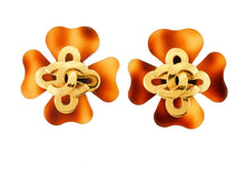 Load image into Gallery viewer, CHANEL ICONIC TORTOISE GILT LOGO QUATREFOIL CLOVER EARRINGS 1994