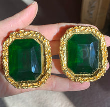 Load image into Gallery viewer, CHANEL MASSIVE GREEN FAUX GEM VINTAGE RUNWAY EARRING