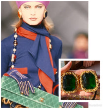Load image into Gallery viewer, CHANEL MASSIVE GREEN FAUX GEM VINTAGE RUNWAY EARRING