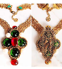 Load image into Gallery viewer, CHANEL MASSIVE EMERALD AND BERRY GRIPOIX POURED GLASS NECKLACE