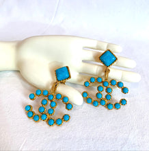 Load image into Gallery viewer, CHANEL MASSIVE CC LOGO TURQUOISE GRIPOIX GLASS EARRING