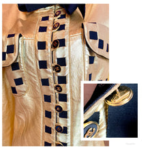 Load image into Gallery viewer, CHANEL ICONIC GOLD METALLIC LEATHER GROSGRAIN RIBBON RUNWAY JACKET COAT 1991