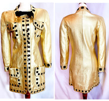 Load image into Gallery viewer, CHANEL ICONIC GOLD METALLIC LEATHER GROSGRAIN RIBBON RUNWAY JACKET COAT 1991