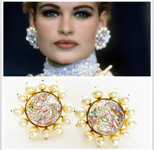 Load image into Gallery viewer, CHANEL MASSIVE HOLOGRAPHIC MOLTEN GRIPOIX GLASS PEARL EARRINGS 1992