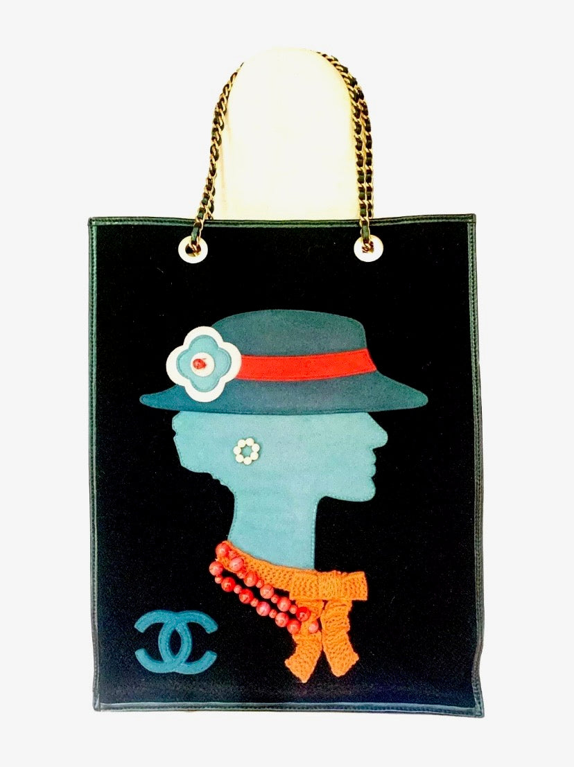 Chanel Vintage Gabrielle Coco Silhouette Print Bucket Bag