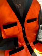 Load image into Gallery viewer, CHANEL RUNWAY TANGERINE SILK BLACK BOUCLÉ VELVET VINTAGE JACKET