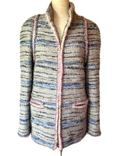 Load image into Gallery viewer, CHANEL LUXURIOUS LESAGE SWEATER KNIT SILK LINED METALLIC TRIM JACKET
