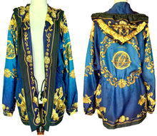 Load image into Gallery viewer, HERMÈS 1991 COSMOS SILK TWILL RUNWAY VINTAGE SCARF BOMBER PARKA HOODED JACKET