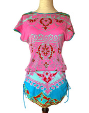 Load image into Gallery viewer, LEONARD PARIS NEON SEXY TOP RUCHED RIVIERA MINI DRESS TUNIC