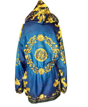 Load image into Gallery viewer, HERMÈS 1991 COSMOS SILK TWILL RUNWAY VINTAGE SCARF BOMBER PARKA HOODED JACKET