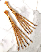 Load image into Gallery viewer, SPECTACULAR FRENCH SHOULDER DUSTER TASSEL EARRINGS WITH RED GLASS DETAILS