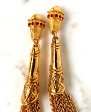 Load image into Gallery viewer, SPECTACULAR FRENCH SHOULDER DUSTER TASSEL EARRINGS WITH RED GLASS DETAILS