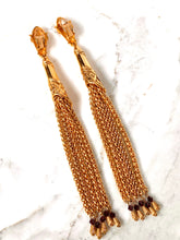 Load image into Gallery viewer, SPECTACULAR FRENCH SHOULDER DUSTER TASSEL EARRINGS WITH RED GLASS DETAILS