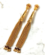 Load image into Gallery viewer, SPECTACULAR FRENCH SHOULDER DUSTER TASSEL EARRINGS WITH RED GLASS DETAILS