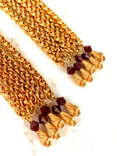 Load image into Gallery viewer, SPECTACULAR FRENCH SHOULDER DUSTER TASSEL EARRINGS WITH RED GLASS DETAILS