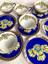 Load image into Gallery viewer, SET/6 HERMES COCARDE DE SOIE TEA COFFEE BREAKFAST CUP SAUCER SET 80s LIMOGES NEW
