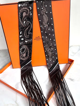 Load image into Gallery viewer, HERMES FRINGED BEADED TWILLY SILK LEATHER FRINGE LES GUEPARDS

