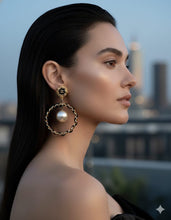 Load image into Gallery viewer, CHANEL XXL 1992 GRIPOIX PEARL LEATHER HOOP EARRINGS
