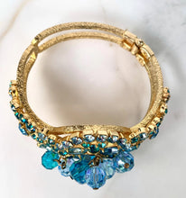 Load image into Gallery viewer, VINTAGE 1970s BABY BLUE TURQUOISE
GLASS AND CRYSTAL CUFF HINGED
BANGLE BRACELET

