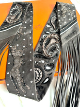 Load image into Gallery viewer, HERMES FRINGED BEADED TWILLY SILK LEATHER FRINGE LES GUEPARDS
