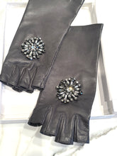 Load image into Gallery viewer, CAROLYN ROWAN SWAROVSKI LAMB LEATHER FINGERLESS GLOVES NEW
