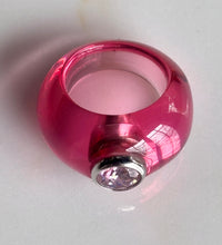 Load image into Gallery viewer, BON BON RING PINK RESIN WITH PINK CZ
