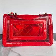 Load image into Gallery viewer, CHANEL 1995 RED PATENT PVC RUNWAY MAXI JUMBO VINTAGE BAG
