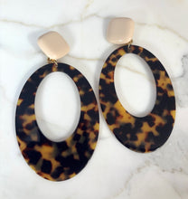 Load image into Gallery viewer, FRANCINE BRAMLI TORTOISE LUCITE RESIN 5.7 inch CLIP EARRINGS
