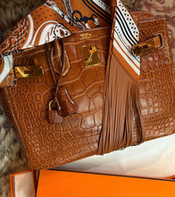 Load image into Gallery viewer, HERMES SET OF 2 FESTIVAL DES AMAZONES BANDANA SILK LEATHER FRINGE TWILLY BARENIA

