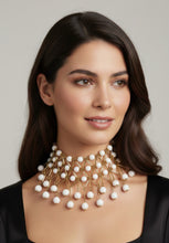 Load image into Gallery viewer, POGGI PARIS 1980&#39;S SPECTACULAR NECKLACE EARRING DEMI PARURE SET MATTE WHITE AND GOLD
